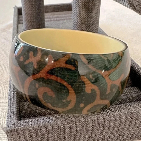 Lucite Acrylic Bangle Bracelet Brown & Turquoise Bohemian Swirls - Picture 10 of 10